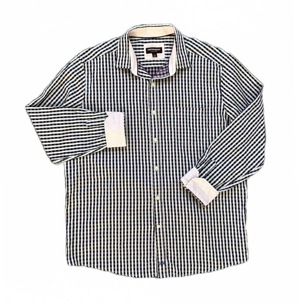 Johnston And Murphy Long Sleeve Button Up Dress Shirt Purple Check Men's Size XL - Picture 5 of 8
